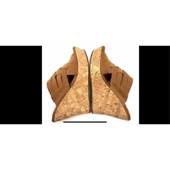 UGG Marta chestnut cork, slip on wedges, size 8W soft suede with woven straps al - Picture 7 of 12